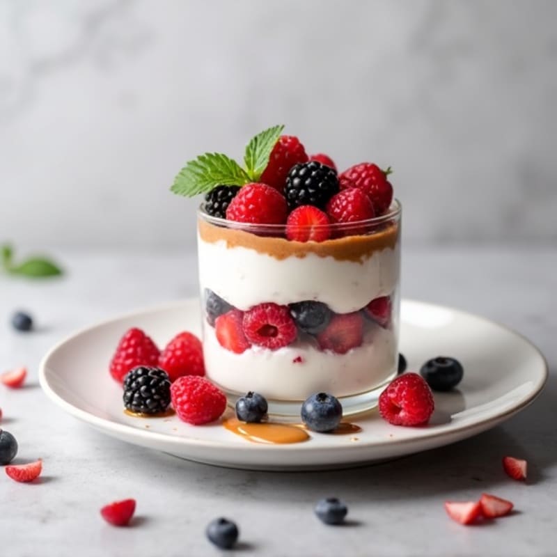 Greek Yogurt Protein Parfait with Mixed Berries and Almond Butter
