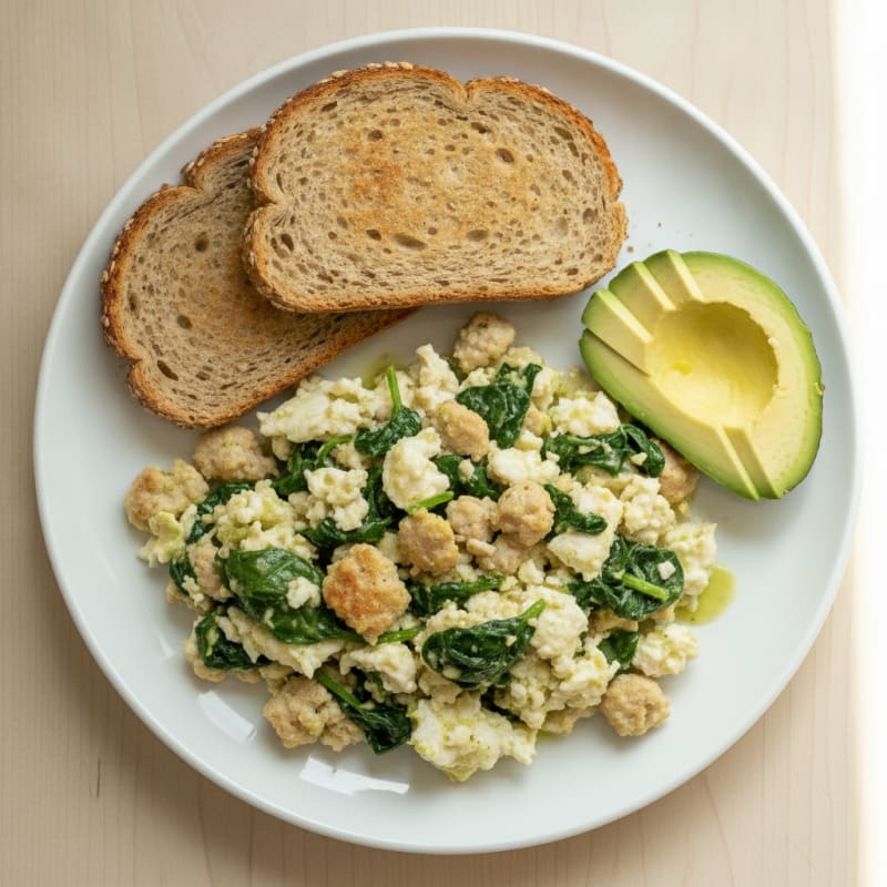 Egg White and Turkey Sausage Scramble with Spinach