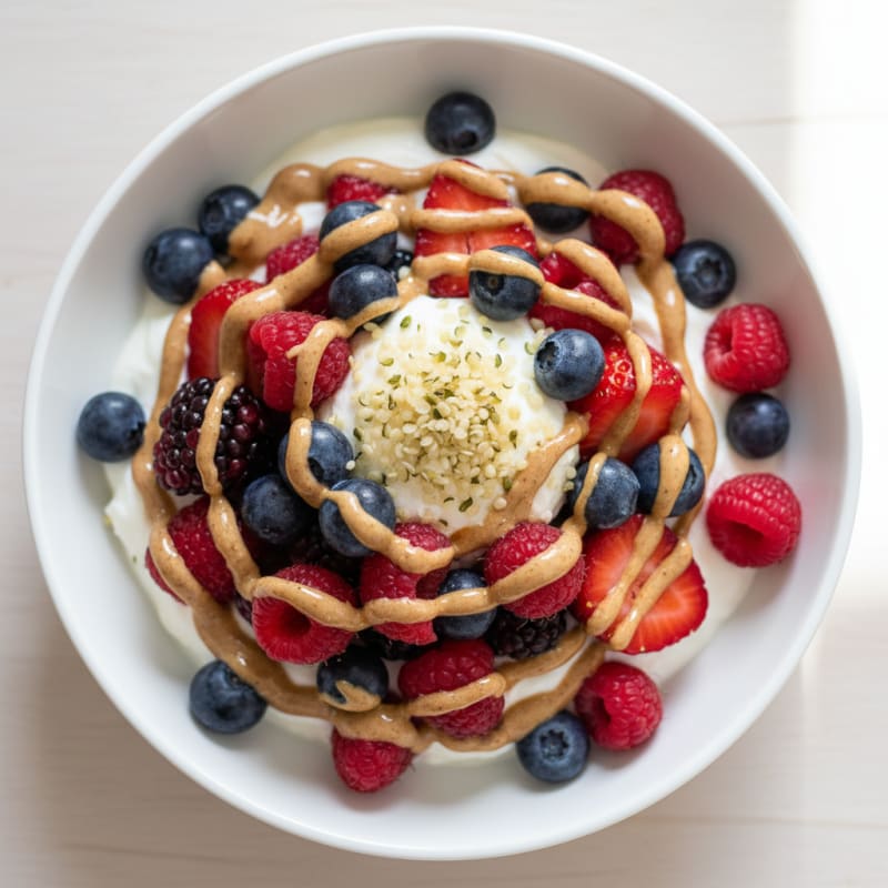 Greek Yogurt Parfait with Mixed Berries and Almond Butter