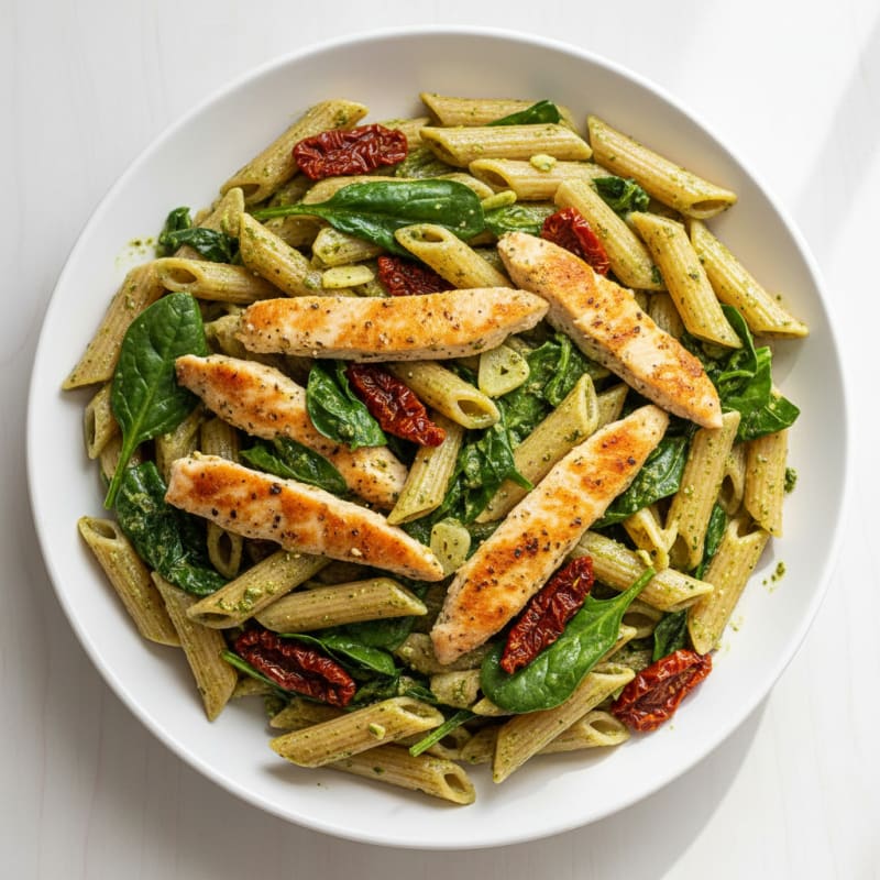 Creamy Pesto Chicken Pasta with Sun-Dried Tomatoes