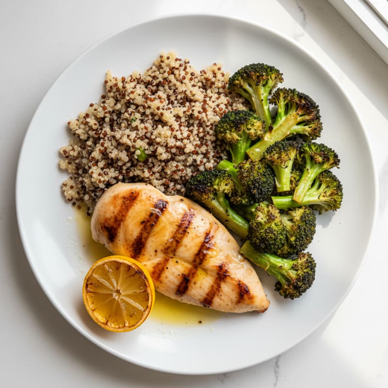 Grilled Chicken Breast with Roasted Broccoli and Quinoa