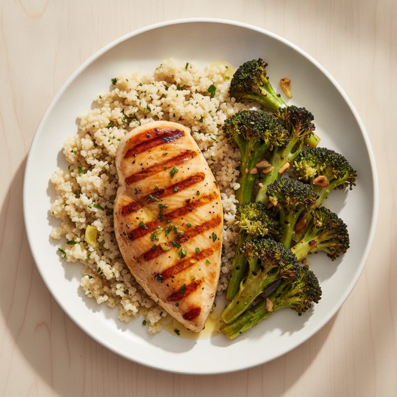Grilled Chicken Breast with Quinoa and Roasted Broccoli