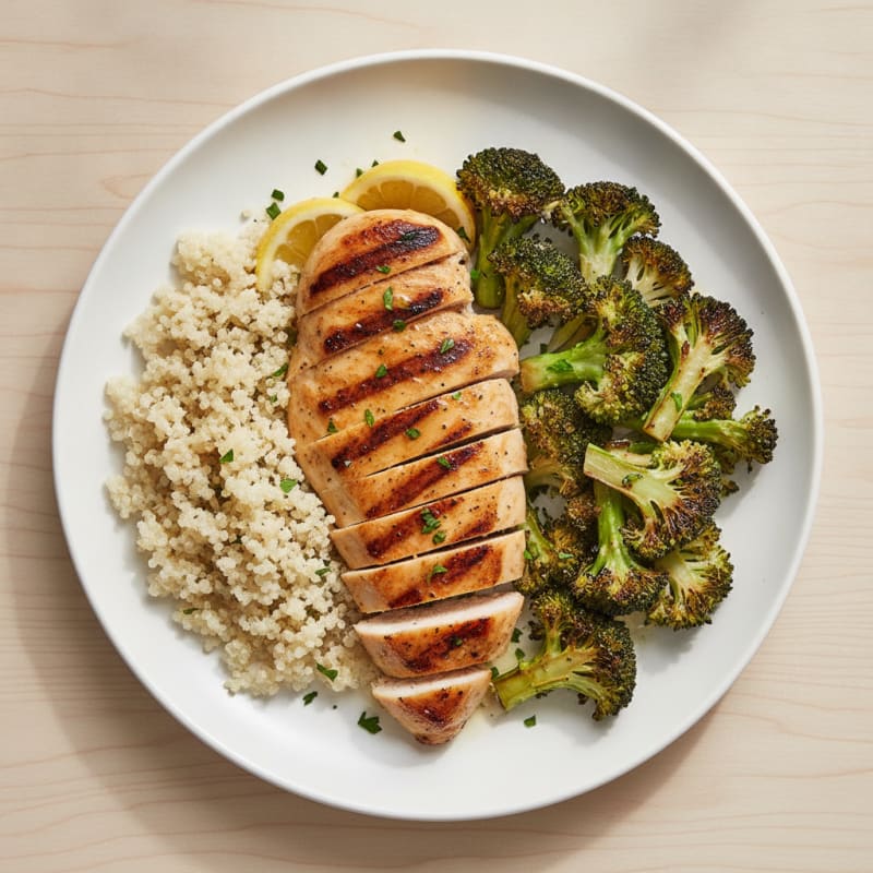 Grilled Chicken Breast with Roasted Broccoli and Quinoa