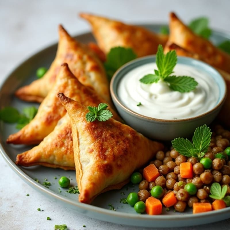 Baked Lentil-Vegetable Samosas with Mint-Cilantro Sauce