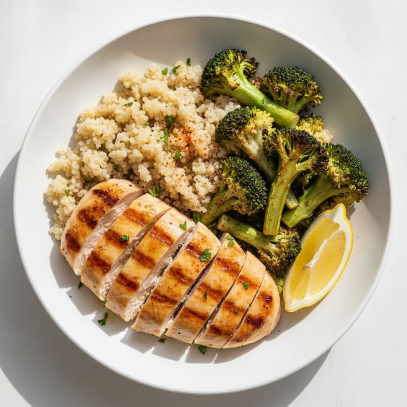 Grilled Chicken and Quinoa Bowl with Roasted Broccoli