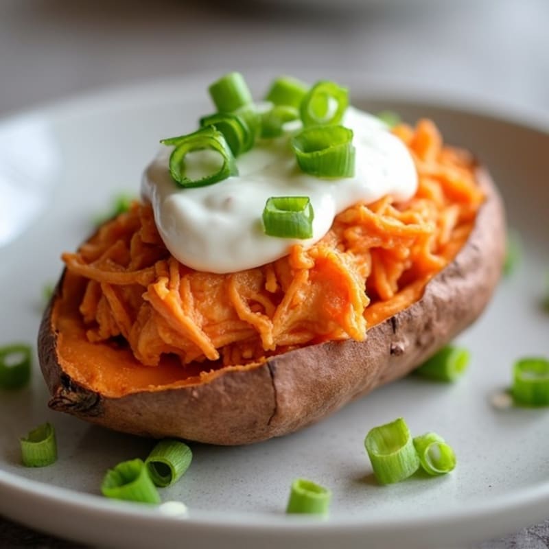 Creamy Buffalo Chicken Stuffed Sweet Potatoes