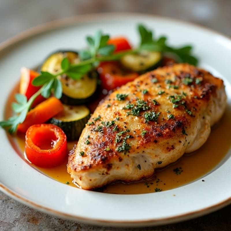 Herb-Crusted Pan Seared Chicken with Roasted Vegetables