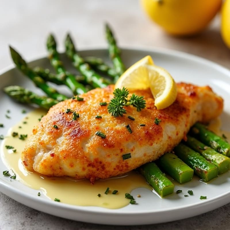 Crispy Lemon Garlic Chicken with Roasted Asparagus