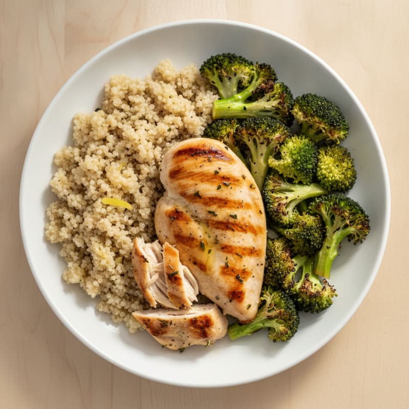 Grilled Chicken Breast with Roasted Broccoli and Quinoa