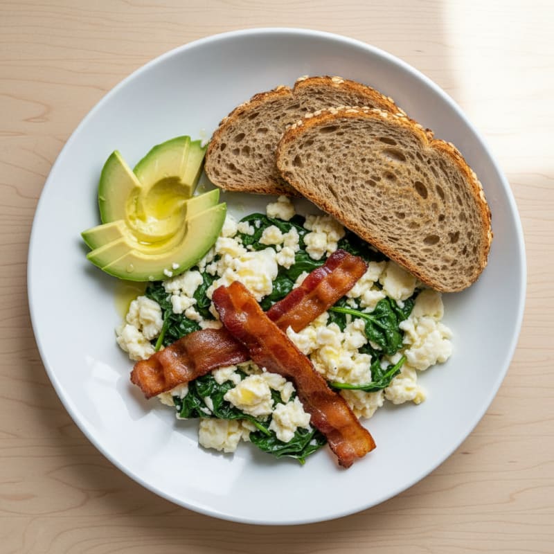 Egg White Spinach Scramble with Turkey Bacon