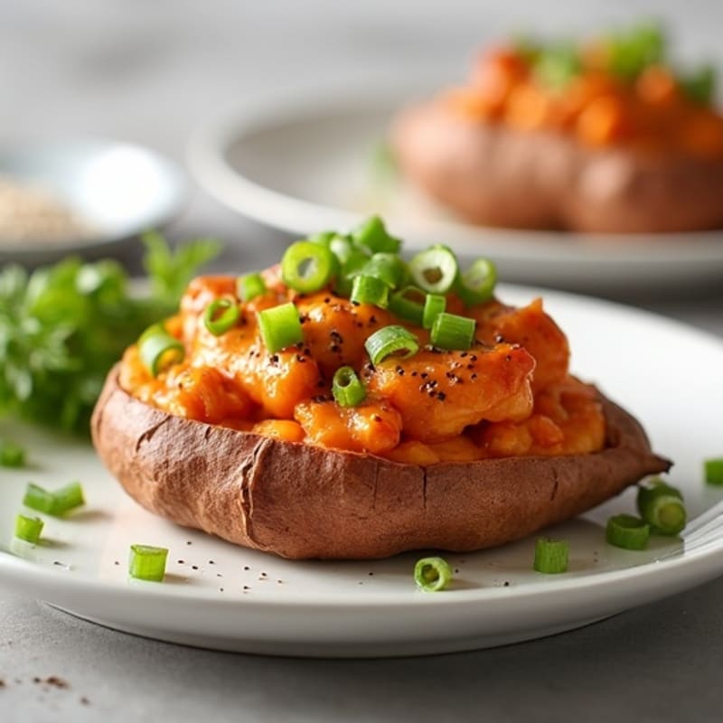 Creamy Buffalo Chicken Stuffed Sweet Potatoes