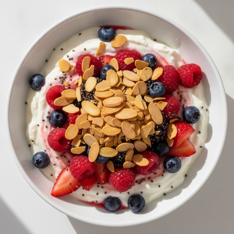 Greek Yogurt Protein Parfait with Mixed Berries and Almonds