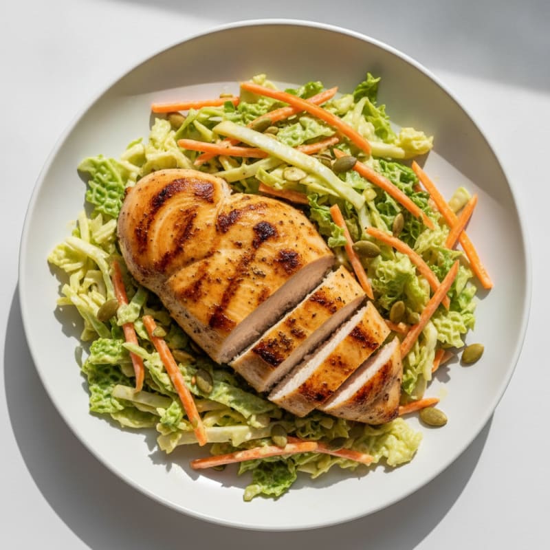 Grilled Chicken Breast with Crunchy Cabbage Slaw
