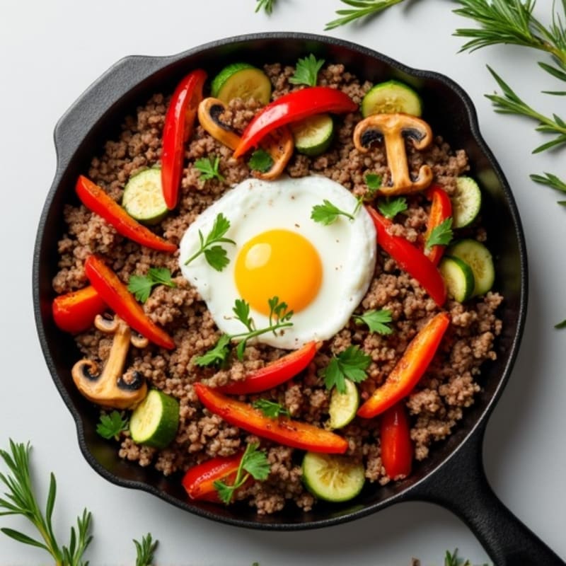 Herb-Seasoned Lean Ground Beef Skillet with Roasted Vegetables
