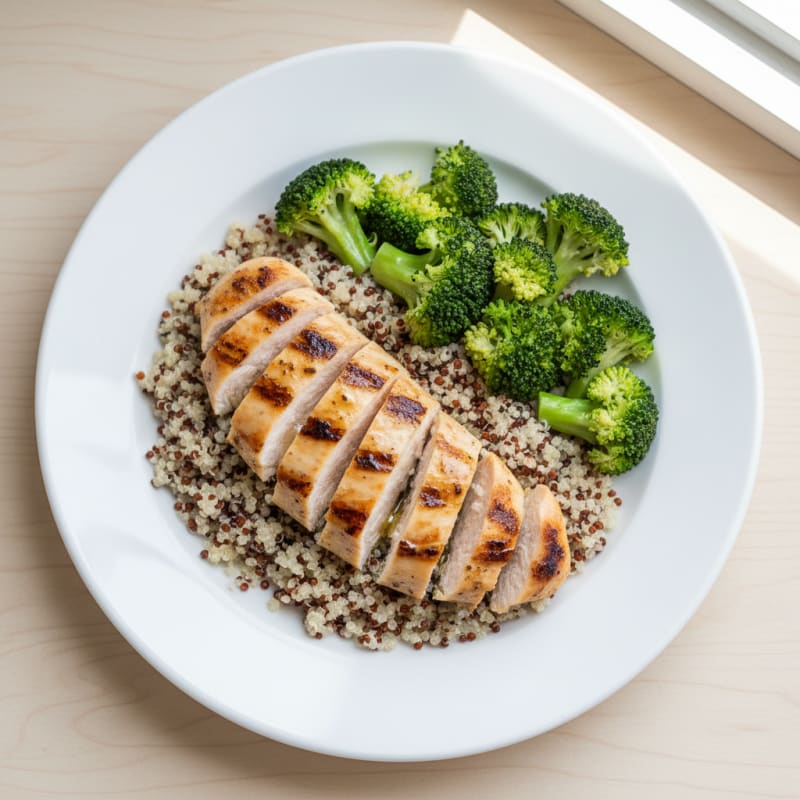 Grilled Chicken Breast with Quinoa and Steamed Broccoli