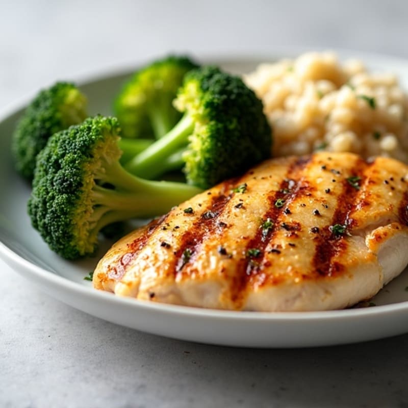 Grilled Chicken Breast with Roasted Broccoli and Quinoa