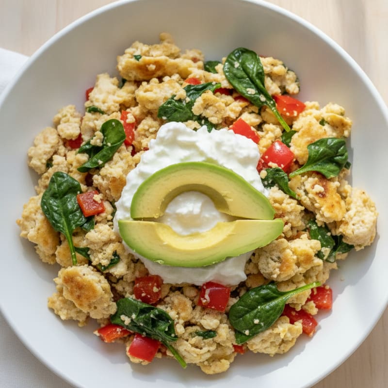 Egg White Vegetable Scramble with Cottage Cheese