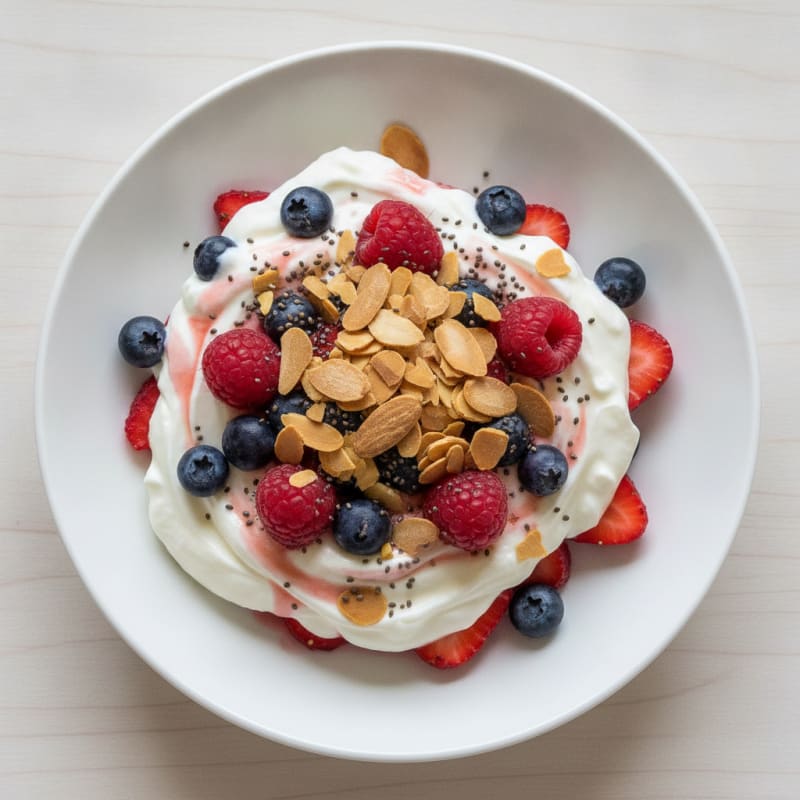 Greek Yogurt Protein Parfait with Mixed Berries and Almonds