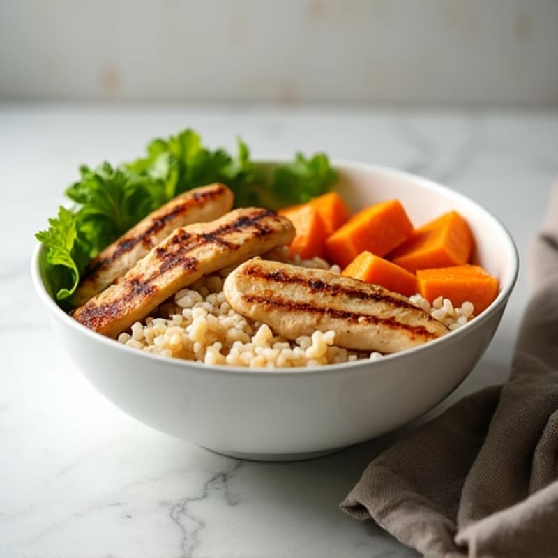 Grilled Chicken Rice Bowl with Roasted Vegetables