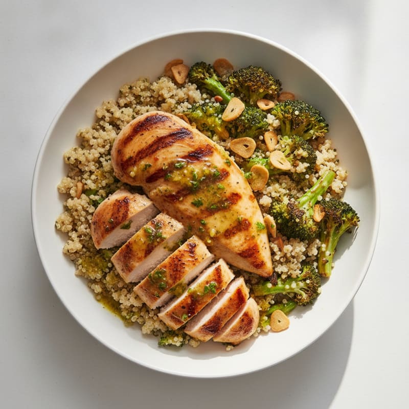 Grilled Chicken and Quinoa Salad with Roasted Broccoli