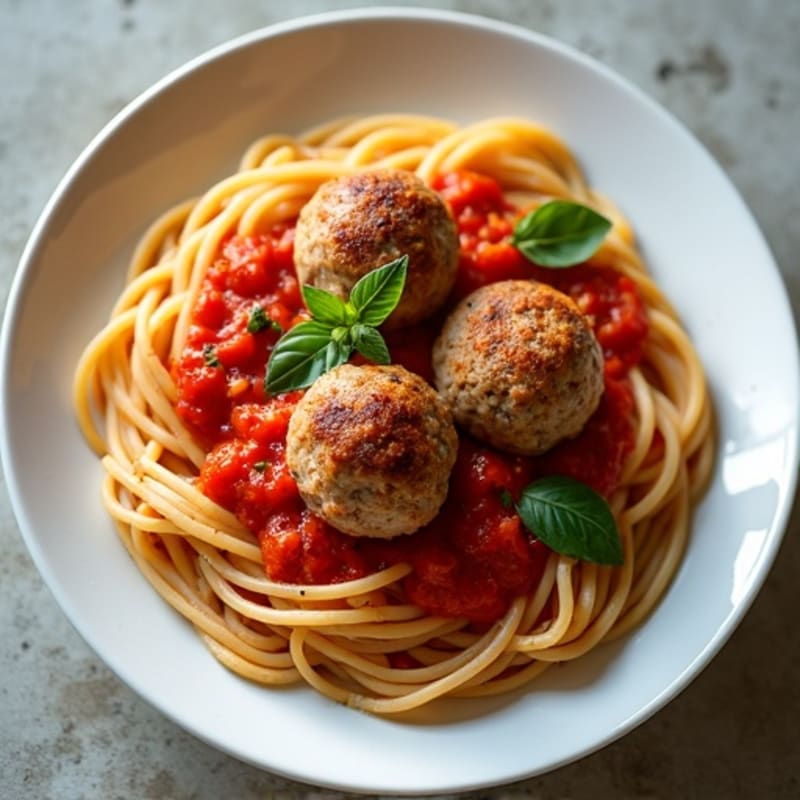 Lean Turkey Meatballs with Whole Wheat Spaghetti and Fresh Tomato Sauce