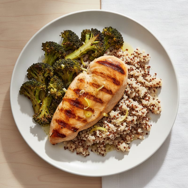 Grilled Chicken Breast with Quinoa and Roasted Broccoli