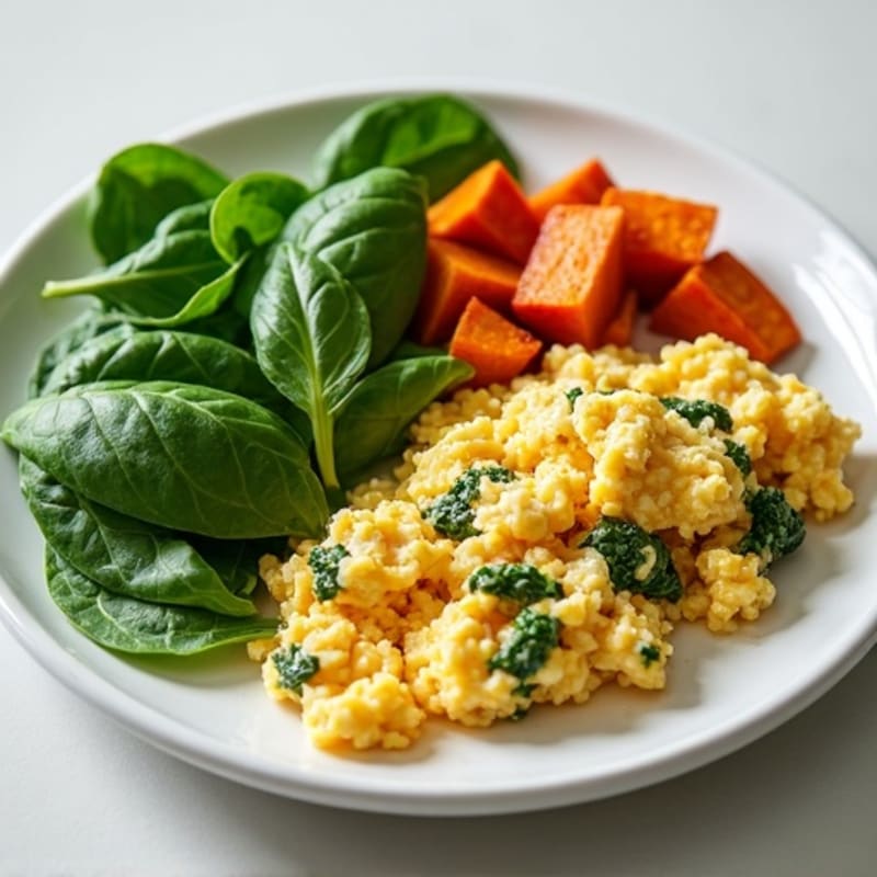 Egg White and Turkey Spinach Scramble with Roasted Sweet Potato