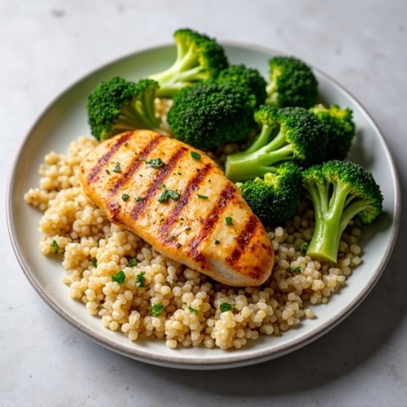 Grilled Chicken Breast with Quinoa and Roasted Broccoli