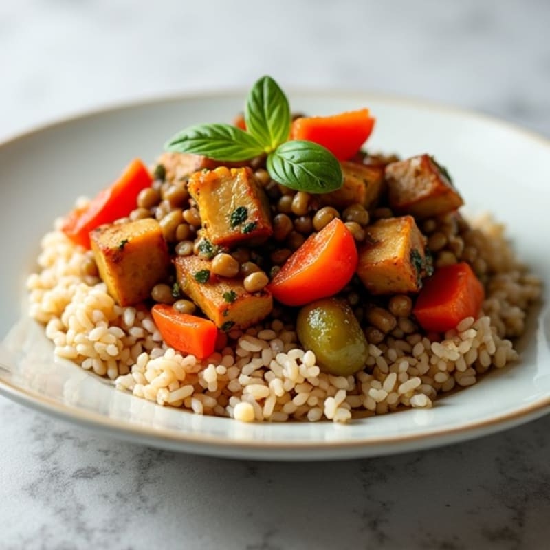 Lentil and Vegetable Stir-Fry with Brown Rice
