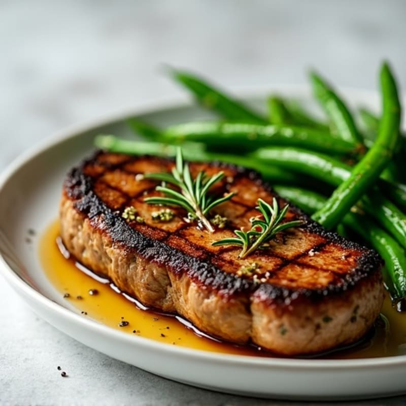 Garlic Herb Pan-Seared Steak with Roasted Green Beans