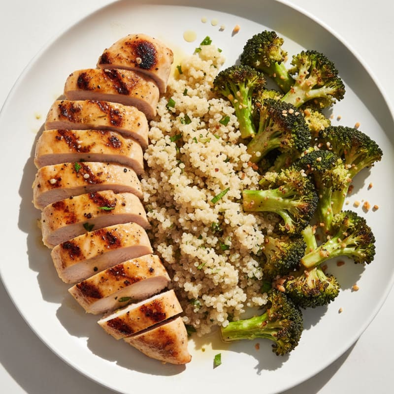 Grilled Chicken Breast with Quinoa and Roasted Broccoli