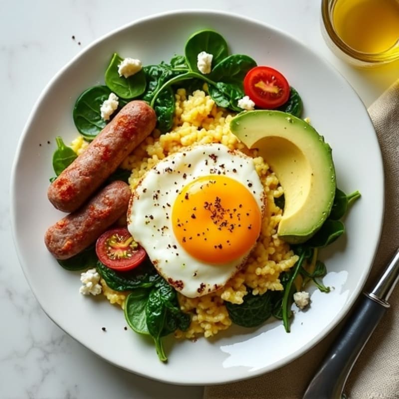 Egg White Scramble with Turkey Sausage and Spinach