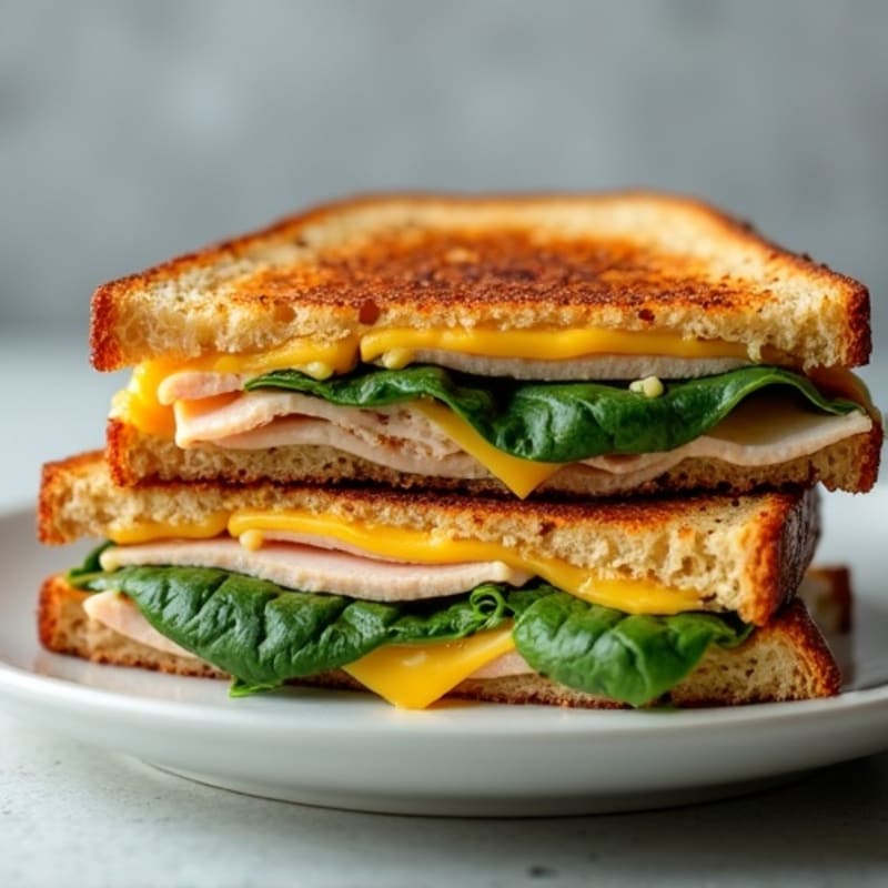 Crispy Whole Grain Grilled Cheese with Turkey and Spinach