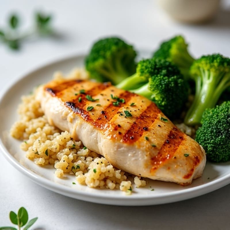 Grilled Chicken Breast with Quinoa and Steamed Broccoli