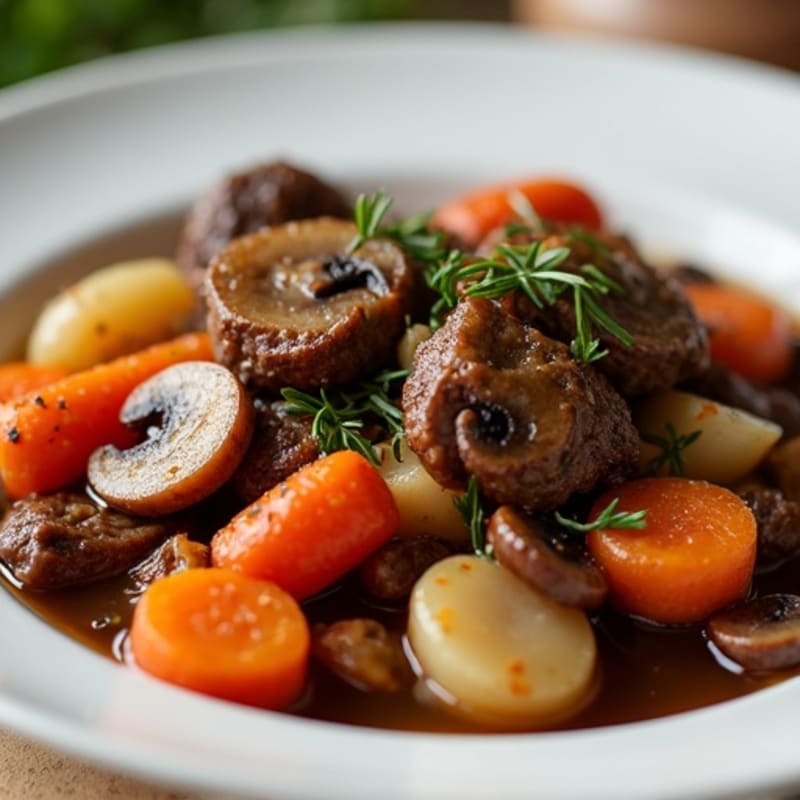 Slow-Cooked Beef with Hearty Root Vegetables and Mushrooms