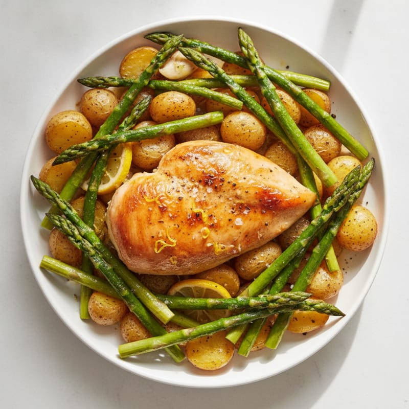 Lemon Herb Roasted Chicken with Asparagus