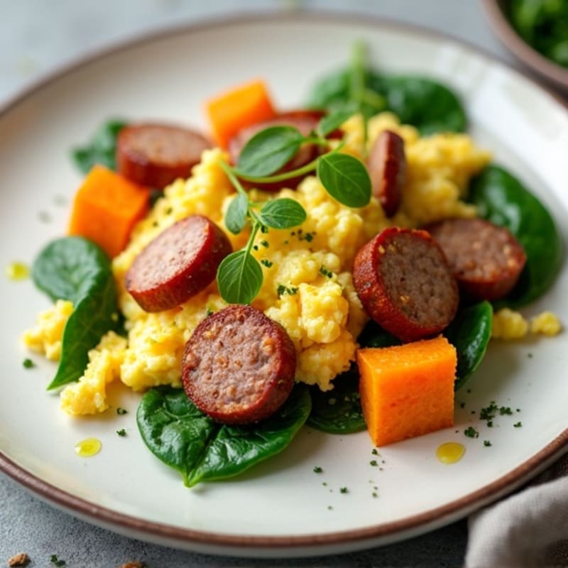 Egg White Scramble with Turkey Sausage and Spinach
