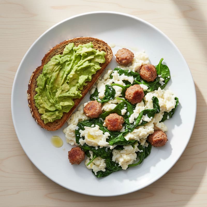 Egg White and Spinach Scramble with Turkey Sausage