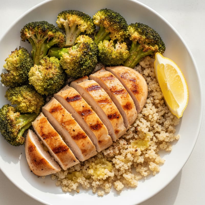 Grilled Chicken Breast with Quinoa and Roasted Broccoli