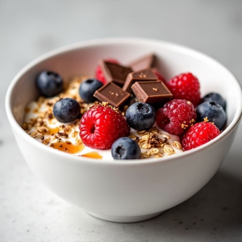 Creamy Greek Yogurt Bowl with Rolled Oats, Peanut Butter, and Mixed Berries
