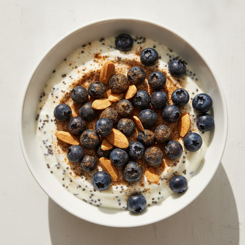 Creamy Greek Yogurt Bowl with Chia Seeds, Almonds, and Wild Blueberries