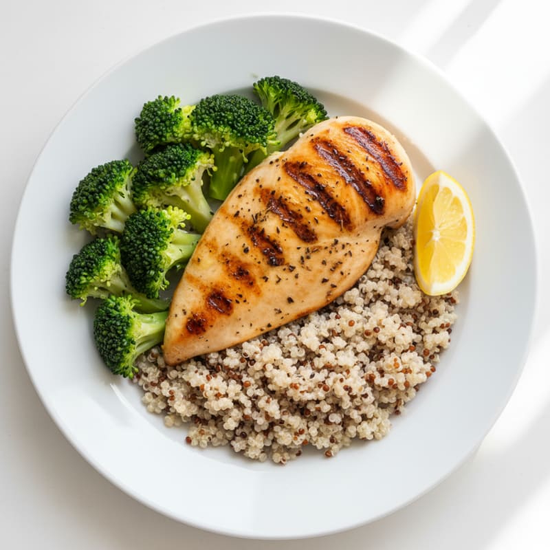 Grilled Chicken Breast with Quinoa and Steamed Broccoli