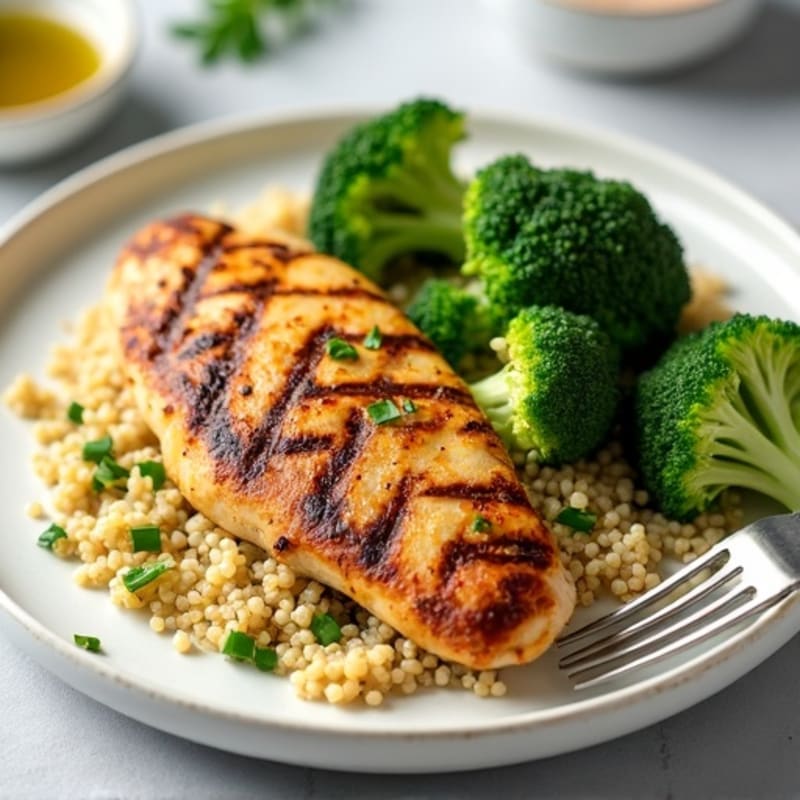 Grilled Chicken Breast with Quinoa and Roasted Broccoli