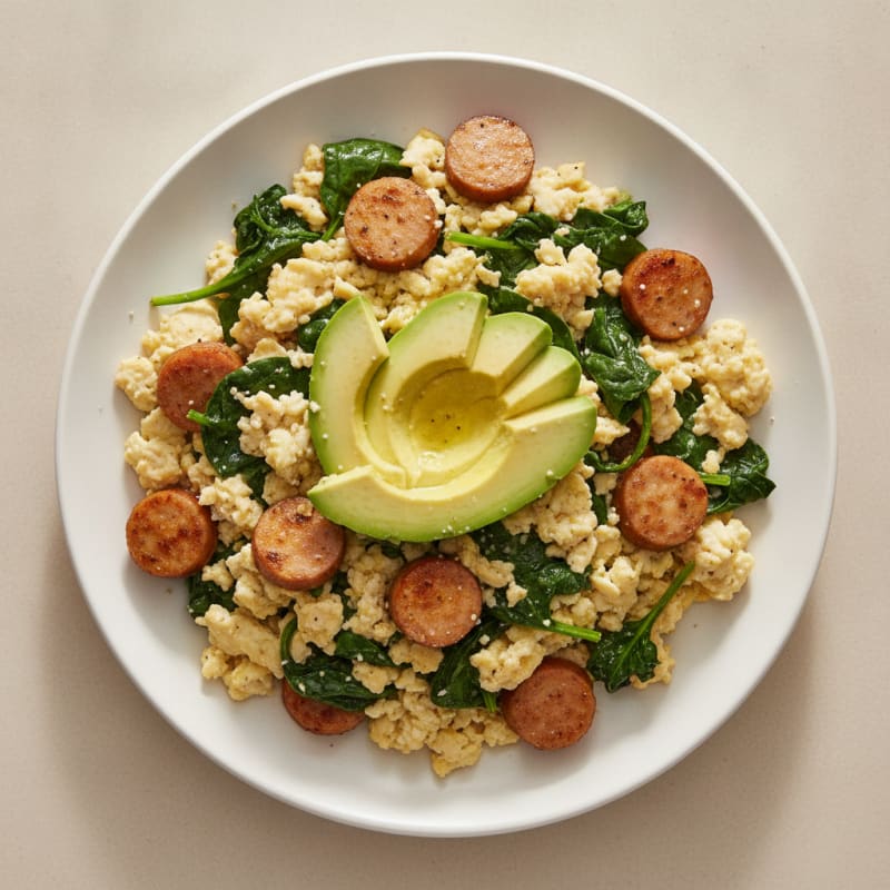 Chicken Sausage and Egg White Scramble with Spinach