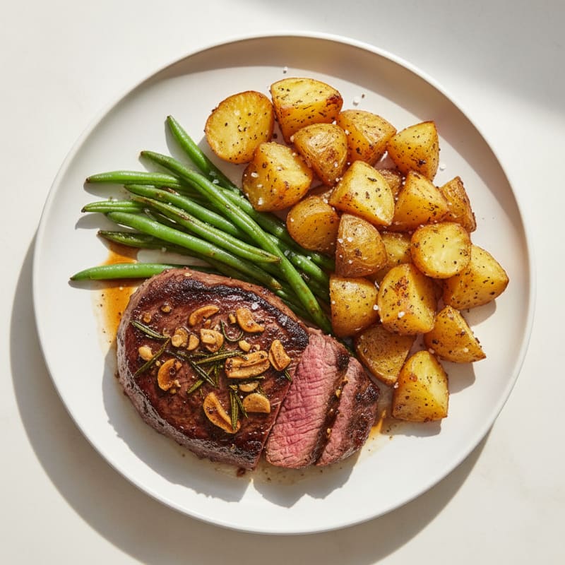 Charred Garlic-Herb Steak with Roasted Potatoes