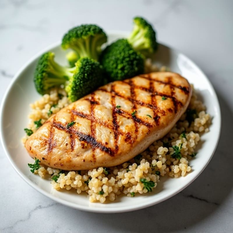 Grilled Chicken Breast with Quinoa and Roasted Broccoli