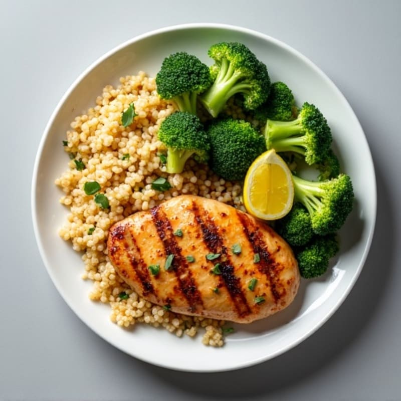 Grilled Chicken Breast with Quinoa and Steamed Broccoli