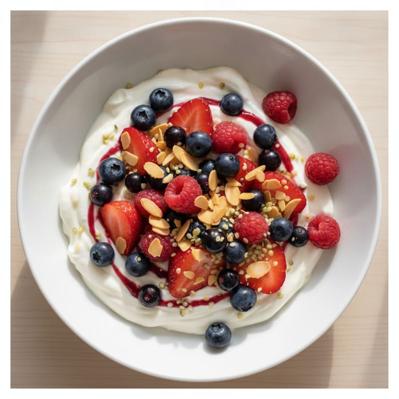 Silky Vanilla Protein Yogurt Bowl with Mixed Berries
