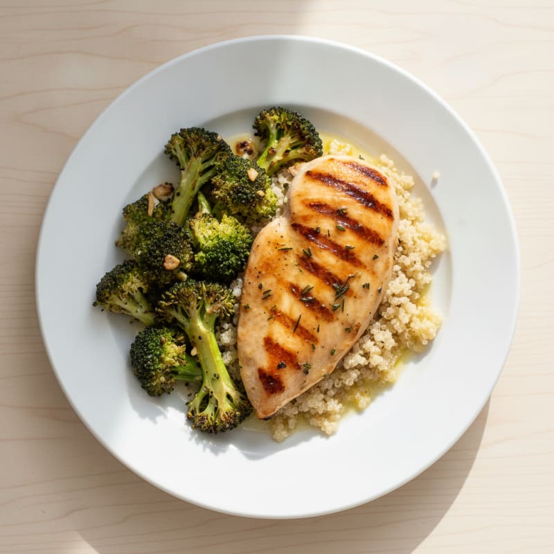 Grilled Chicken Breast with Roasted Broccoli and Quinoa