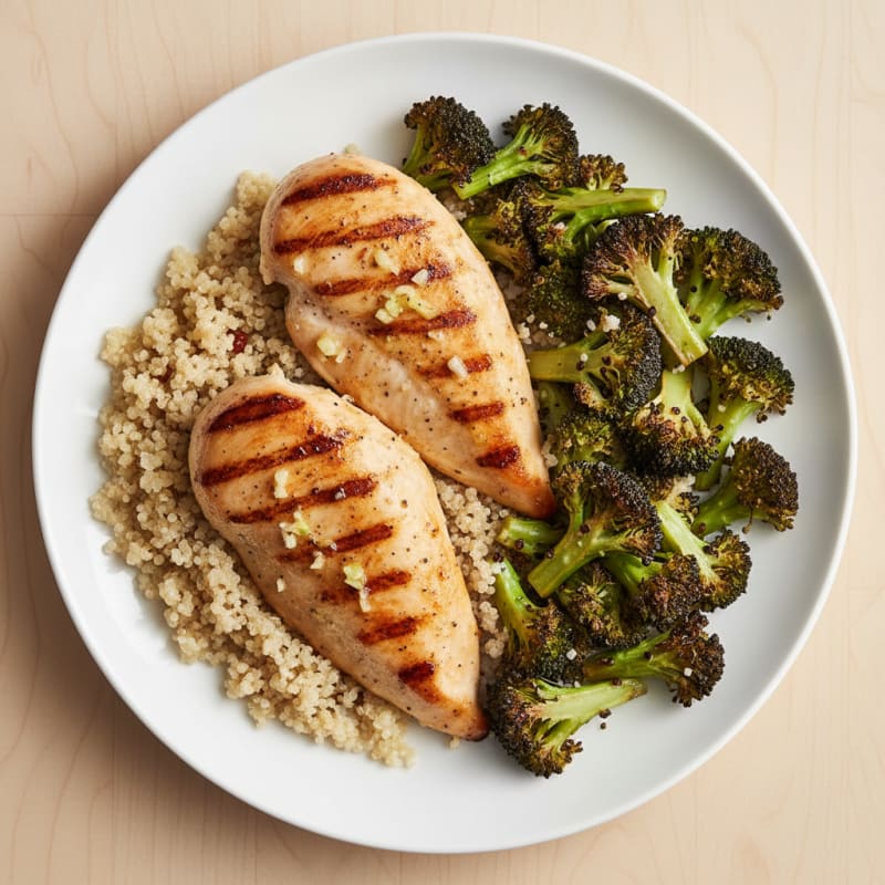 Grilled Chicken Breast with Quinoa and Roasted Broccoli